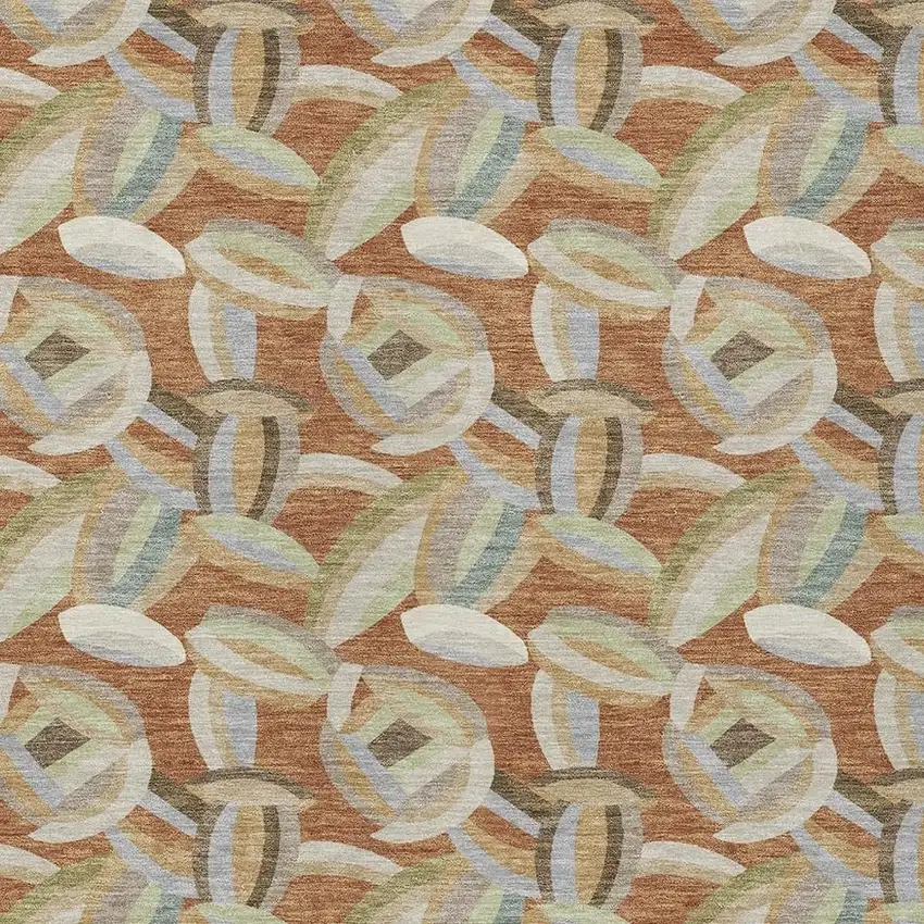 Orange And Brown Abstract Washable Indoor Outdoor Area Rug Photo 2