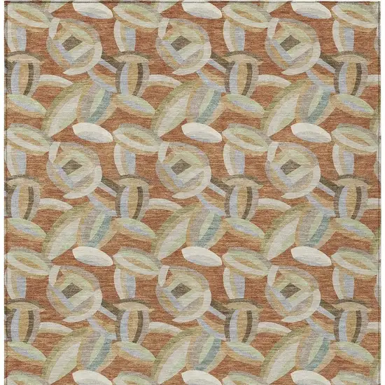 Orange And Brown Abstract Washable Indoor Outdoor Area Rug Photo 3