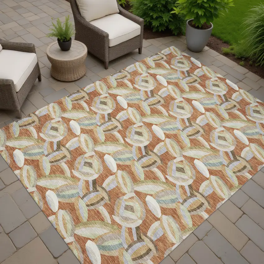 Orange And Brown Abstract Washable Indoor Outdoor Area Rug Photo 7