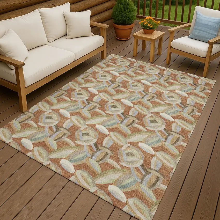 Orange And Brown Abstract Washable Indoor Outdoor Area Rug Photo 4