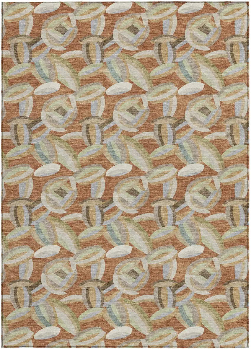 Orange And Brown Abstract Washable Indoor Outdoor Area Rug Photo 3