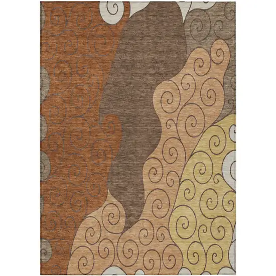 Orange And Brown Abstract Washable Indoor Outdoor Area Rug Photo 1