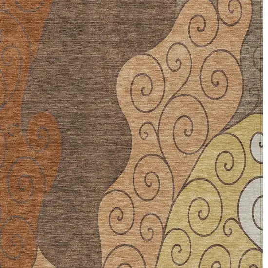 Orange And Brown Abstract Washable Indoor Outdoor Area Rug Photo 2