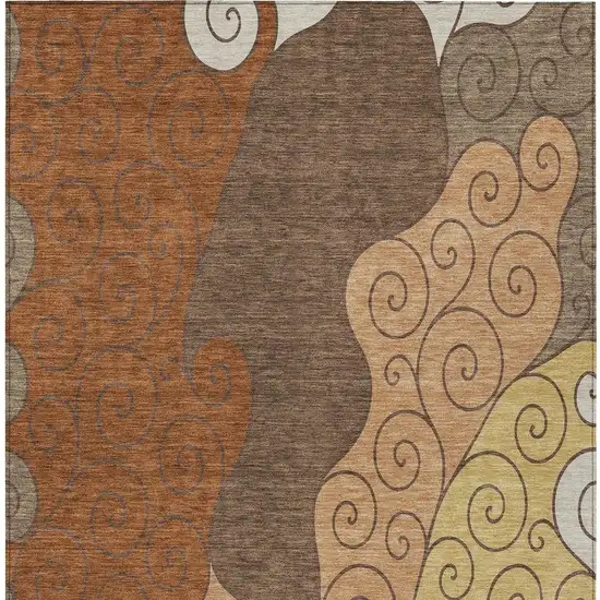 Orange And Brown Abstract Washable Indoor Outdoor Area Rug Photo 3