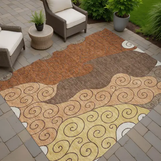 Orange And Brown Abstract Washable Indoor Outdoor Area Rug Photo 7