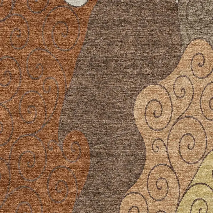 Orange And Brown Abstract Washable Indoor Outdoor Area Rug Photo 2