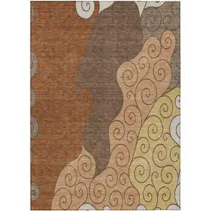 Photo of Orange And Brown Abstract Washable Indoor Outdoor Area Rug