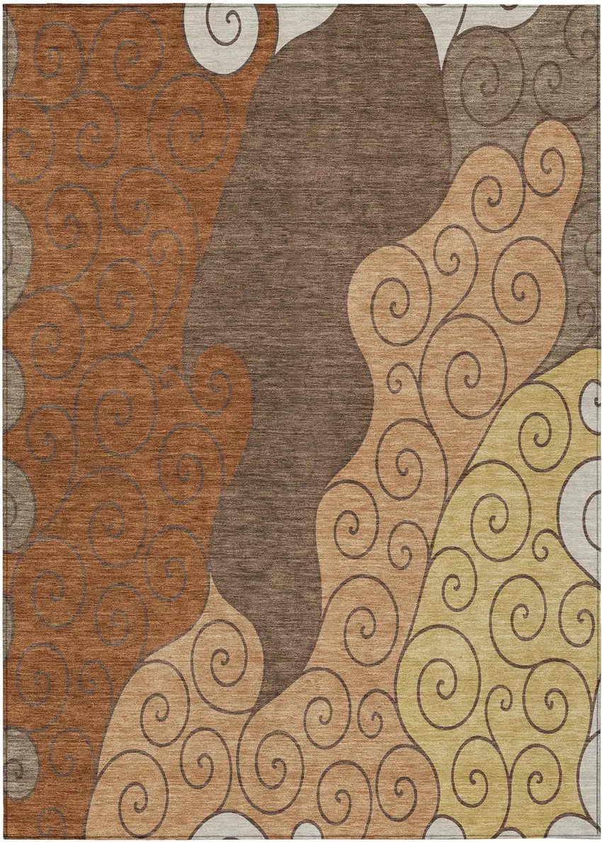 Orange And Brown Abstract Washable Indoor Outdoor Area Rug Photo 1