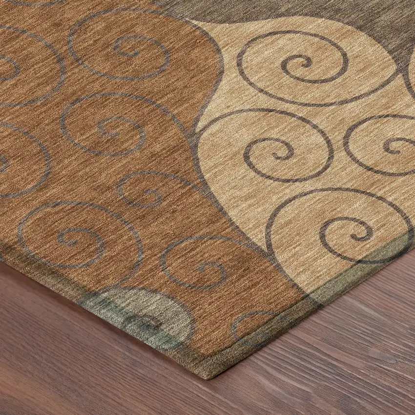 Orange And Brown Abstract Washable Indoor Outdoor Area Rug Photo 8