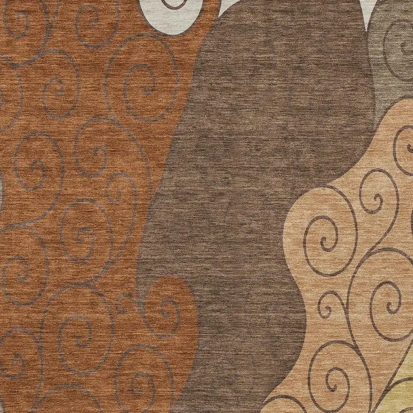 Orange And Brown Abstract Washable Indoor Outdoor Area Rug Photo 2