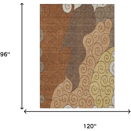 Orange And Brown Abstract Washable Indoor Outdoor Area Rug Photo 6