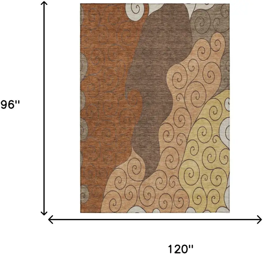 Orange And Brown Abstract Washable Indoor Outdoor Area Rug Photo 6