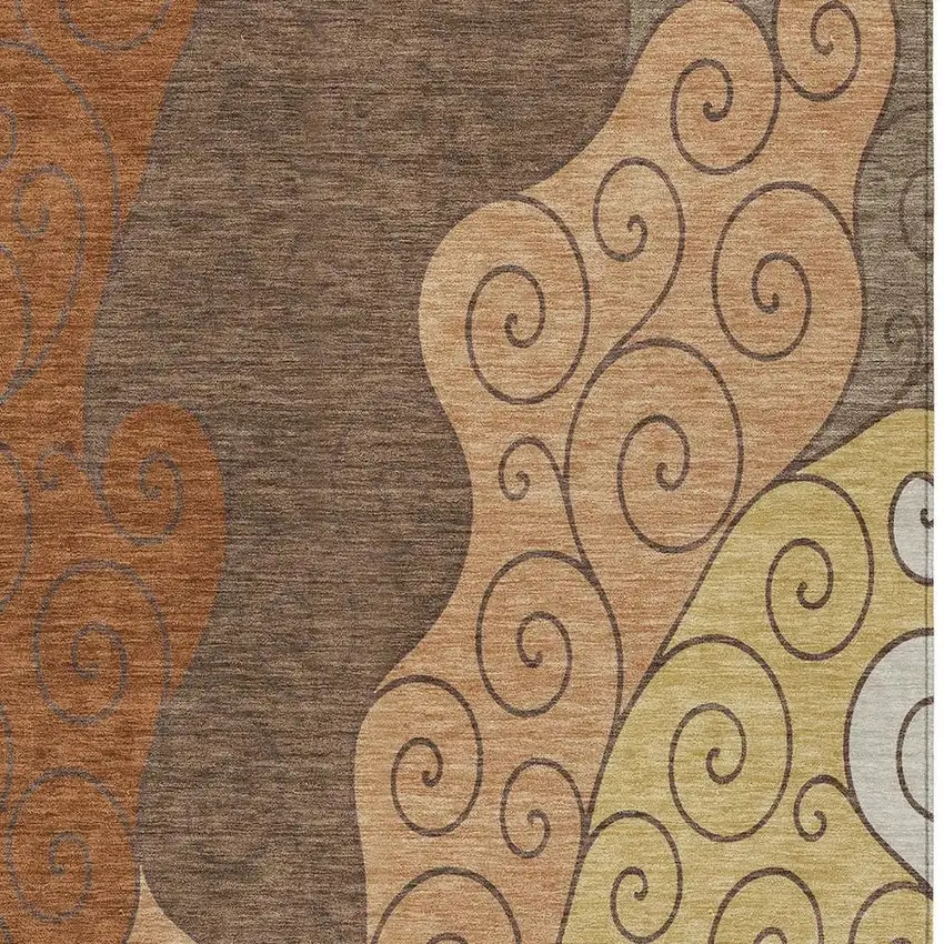 Orange And Brown Abstract Washable Indoor Outdoor Area Rug Photo 2