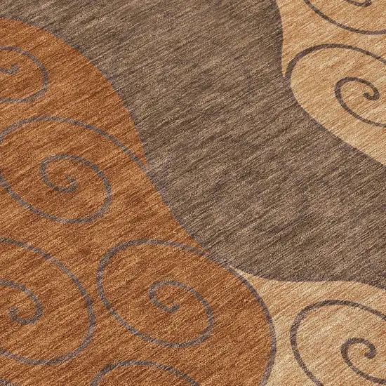 Orange And Brown Abstract Washable Indoor Outdoor Area Rug Photo 9