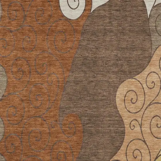 Orange And Brown Abstract Washable Indoor Outdoor Area Rug Photo 2