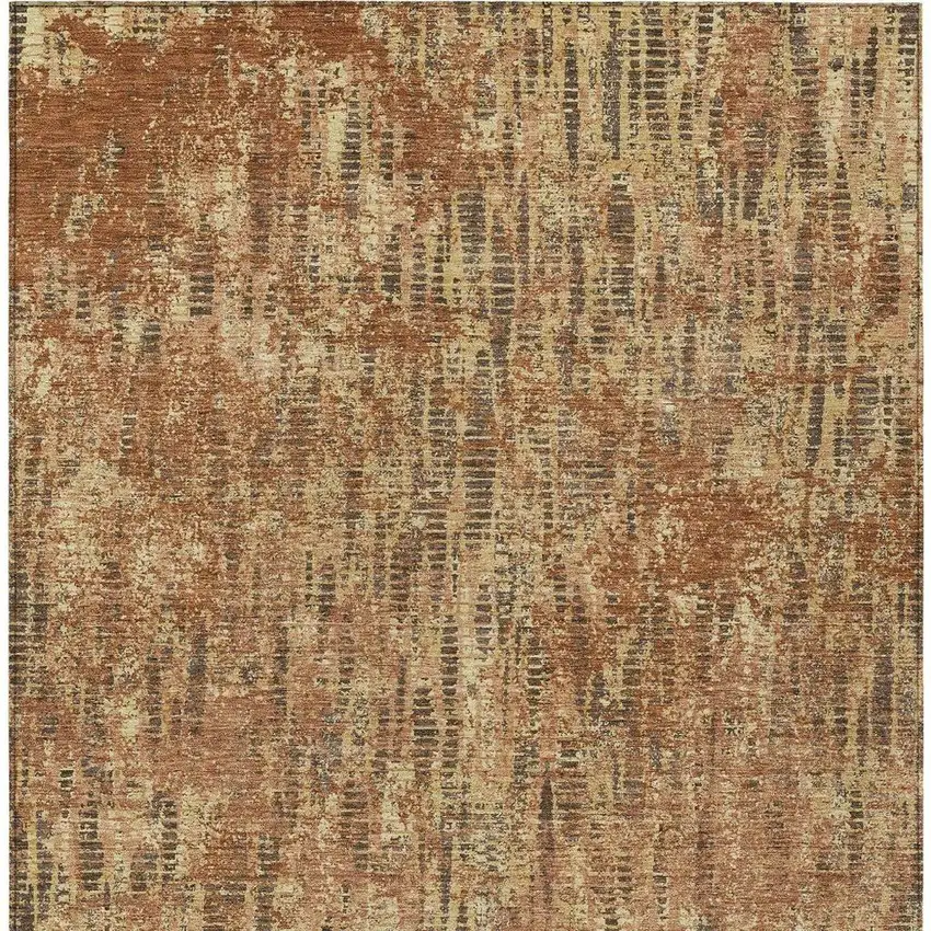 Orange And Brown Abstract Washable Indoor Outdoor Area Rug Photo 4