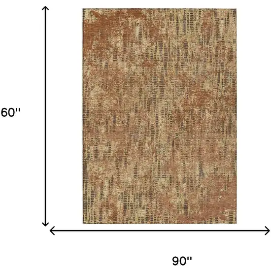 Orange And Brown Abstract Washable Indoor Outdoor Area Rug Photo 7