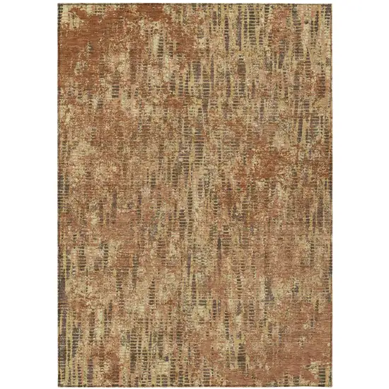 Orange And Brown Abstract Washable Indoor Outdoor Area Rug Photo 2