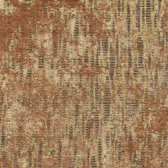 Orange And Brown Abstract Washable Indoor Outdoor Area Rug Photo 3