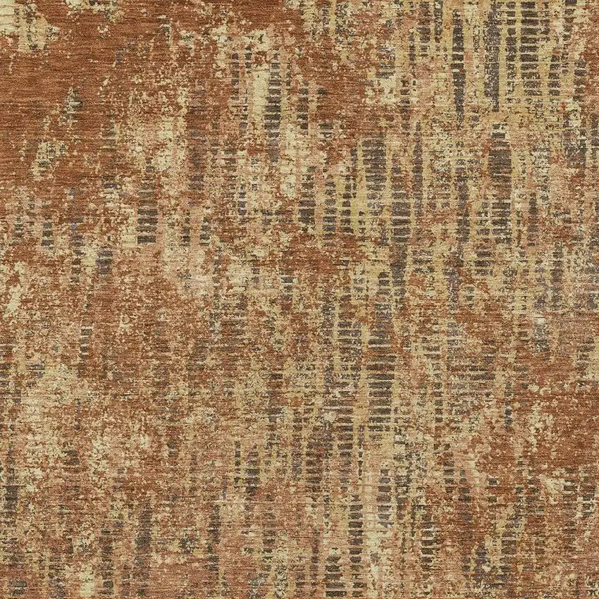 Orange And Brown Abstract Washable Indoor Outdoor Area Rug Photo 3