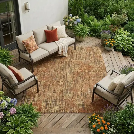 Orange And Brown Abstract Washable Indoor Outdoor Area Rug Photo 1