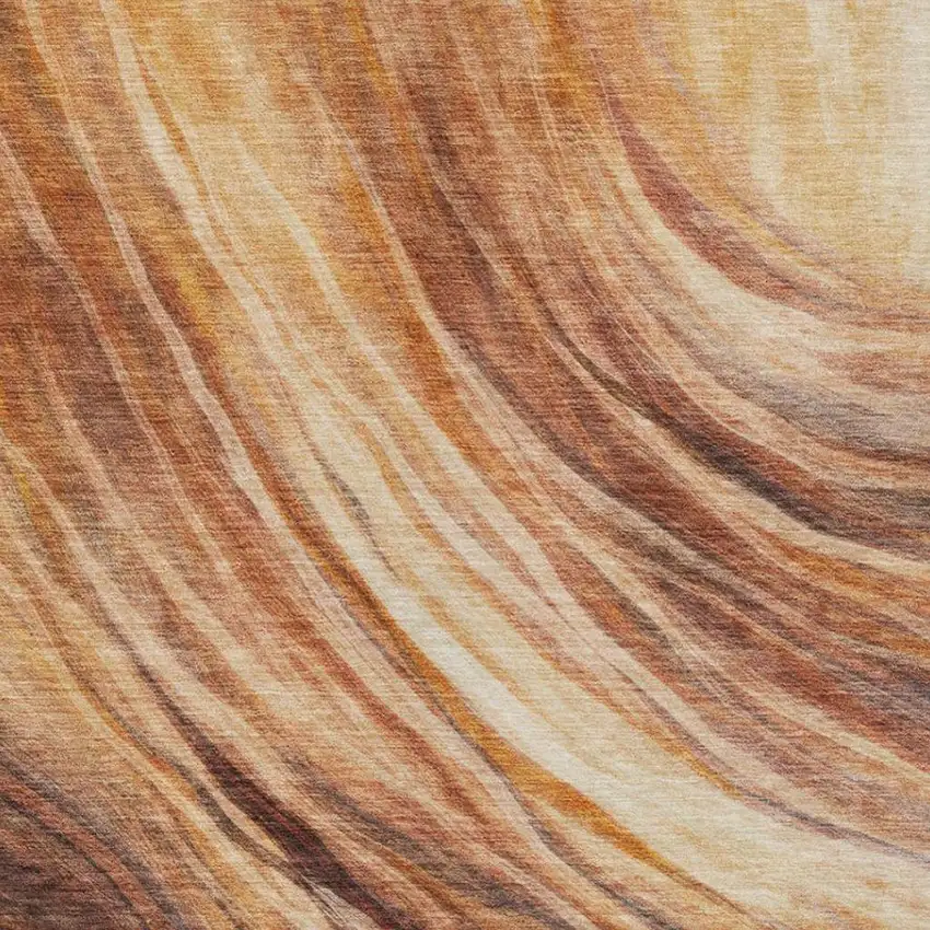 Orange And Brown Abstract Washable Indoor Outdoor Area Rug Photo 4