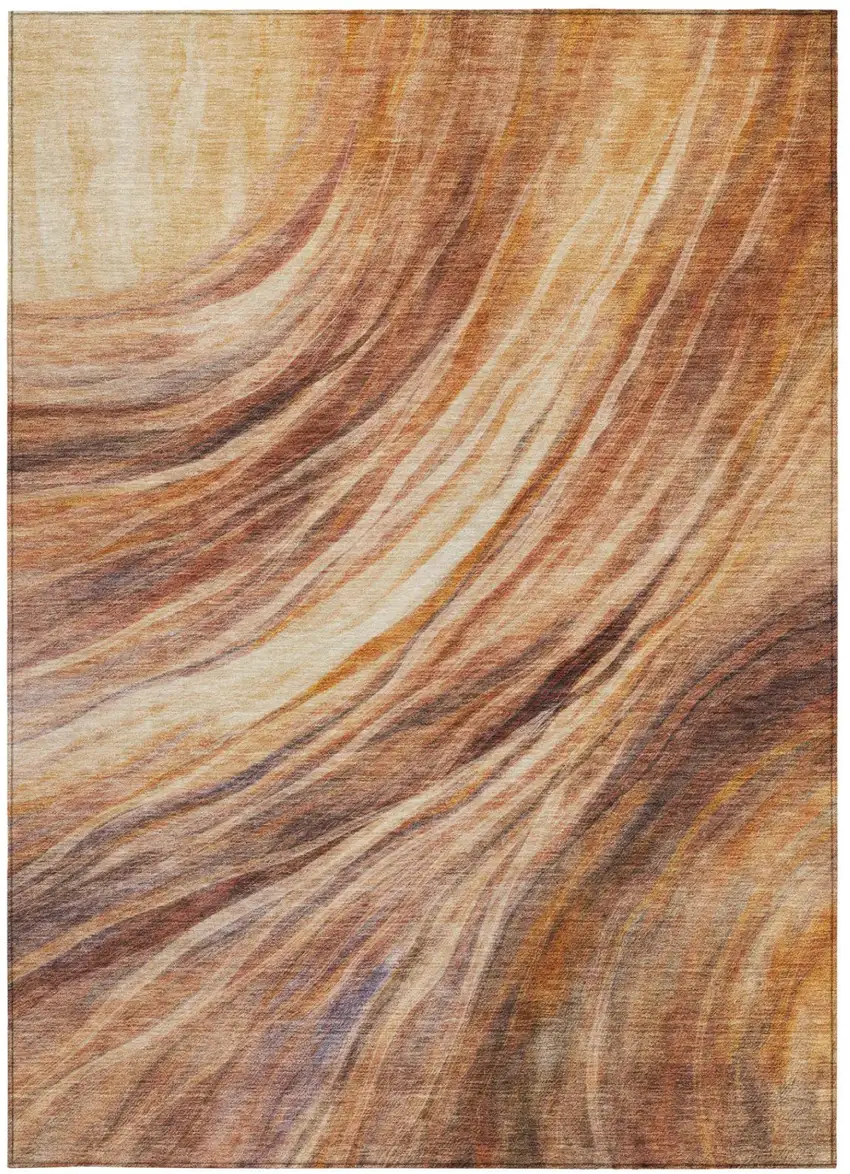 Orange And Brown Abstract Washable Indoor Outdoor Area Rug Photo 2