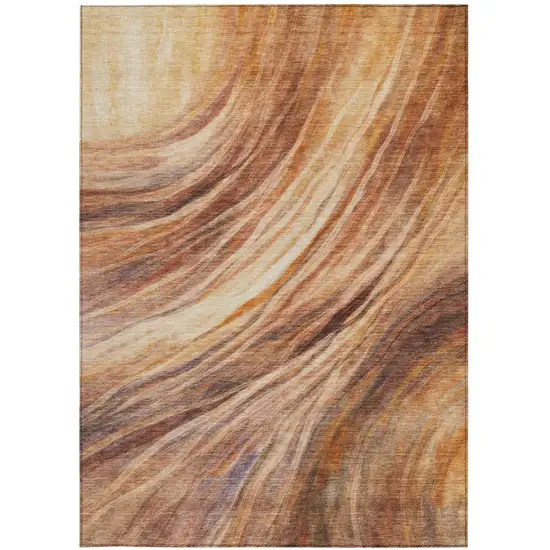 Orange And Brown Abstract Washable Indoor Outdoor Area Rug Photo 2