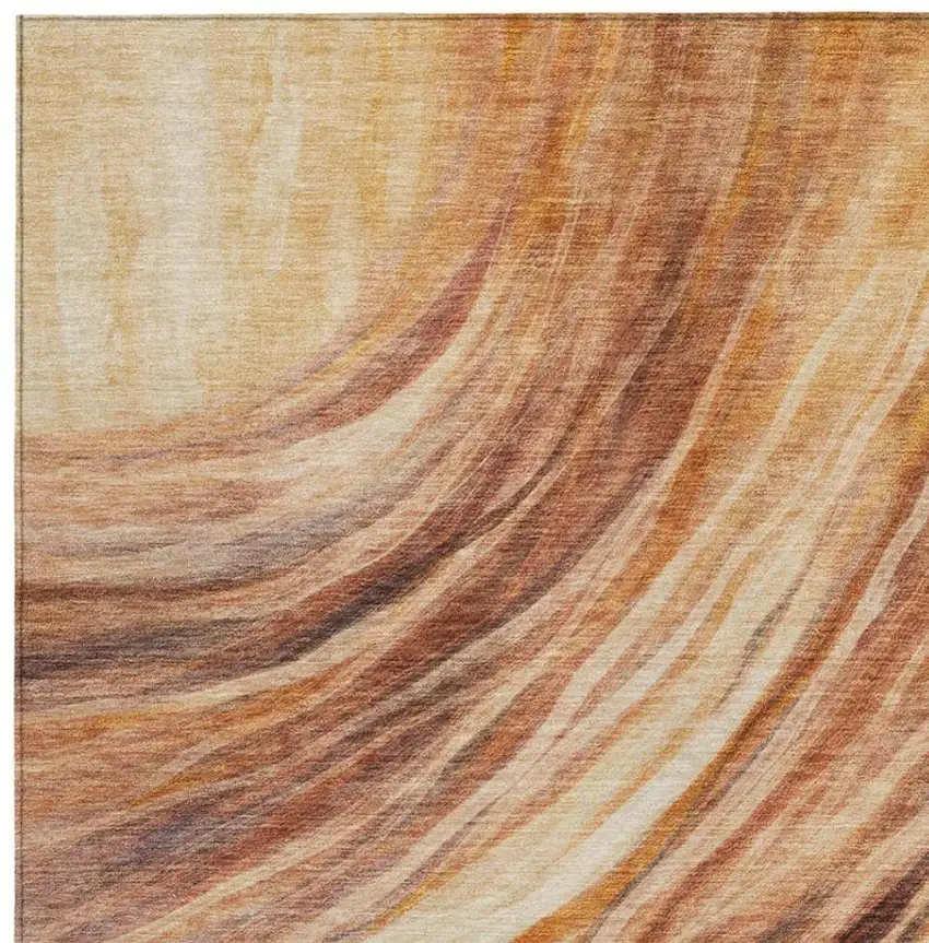 Orange And Brown Abstract Washable Indoor Outdoor Area Rug Photo 1