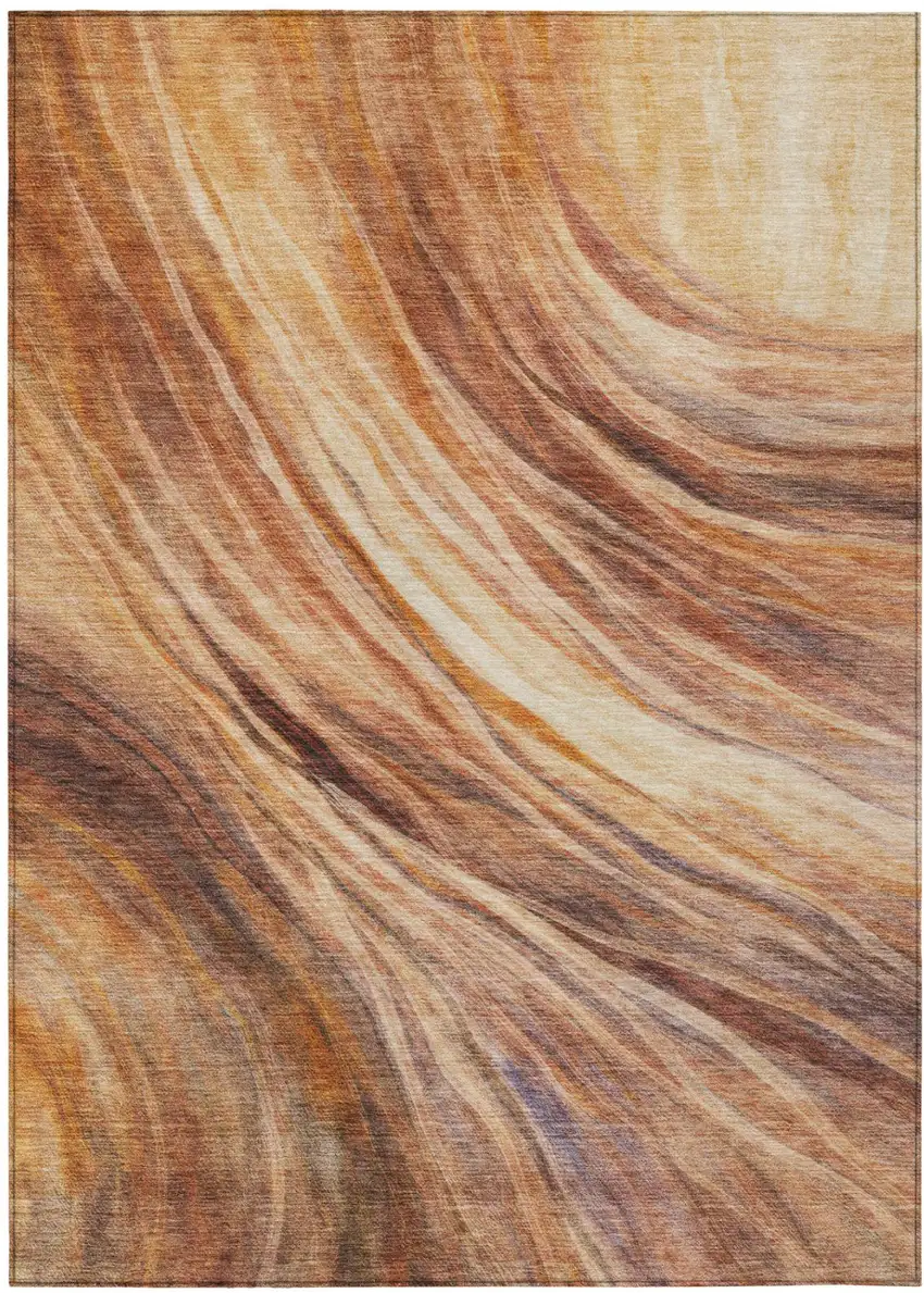 Orange And Brown Abstract Washable Indoor Outdoor Area Rug Photo 3