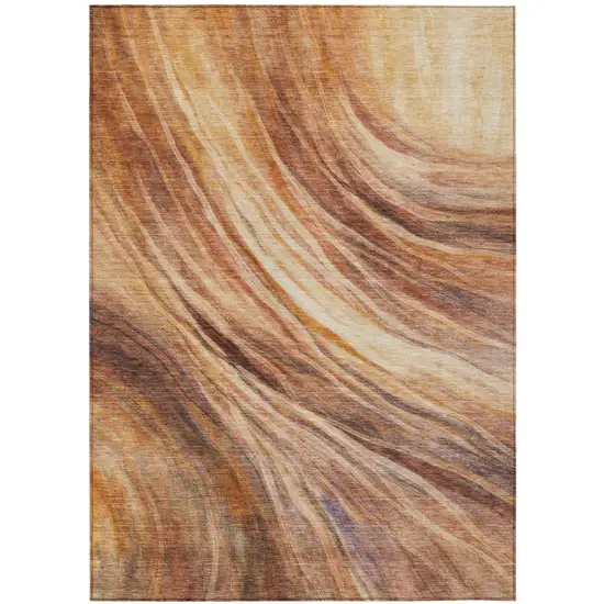 Orange And Brown Abstract Washable Indoor Outdoor Area Rug Photo 3