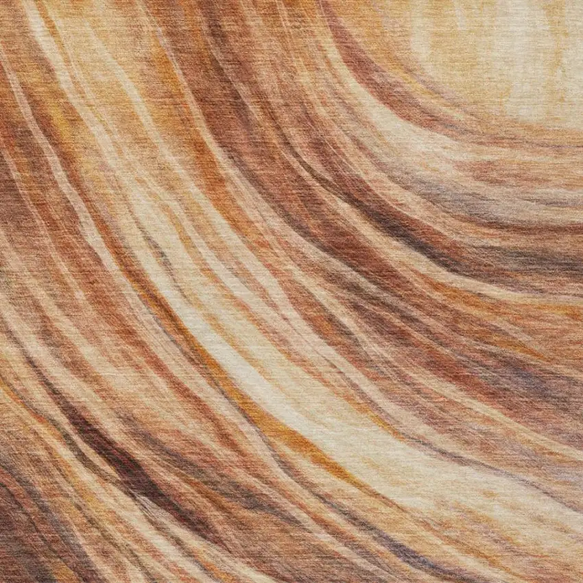 Orange And Brown Abstract Washable Indoor Outdoor Area Rug Photo 2