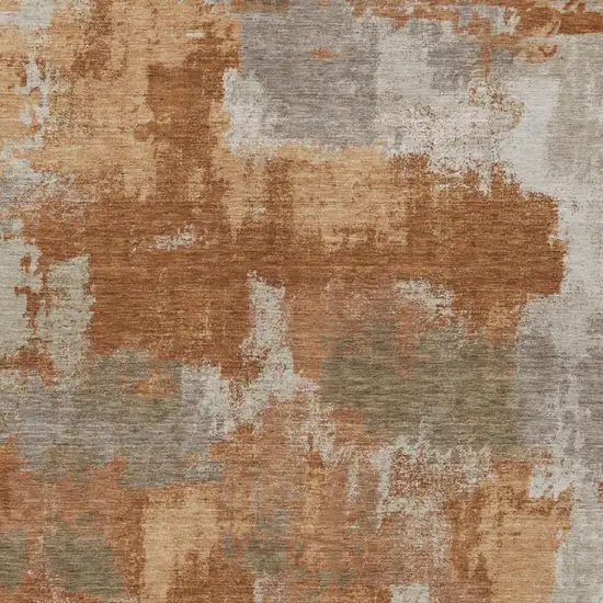 Orange And Brown Abstract Washable Indoor Outdoor Area Rug Photo 3