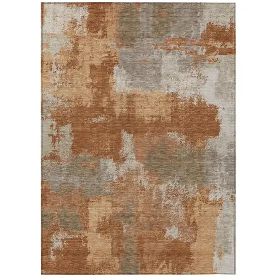Orange And Brown Abstract Washable Indoor Outdoor Area Rug Photo 1