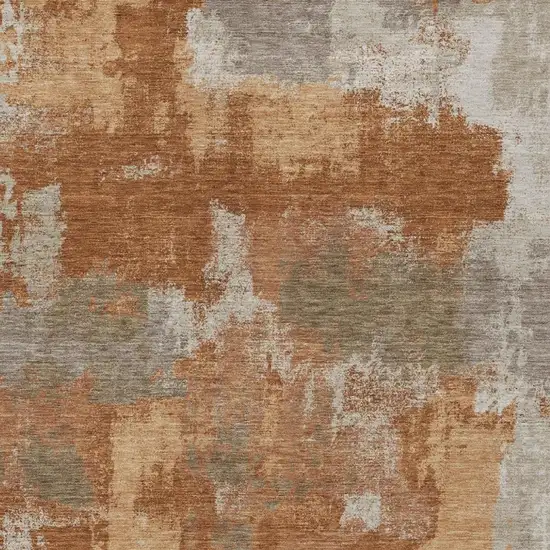 Orange And Brown Abstract Washable Indoor Outdoor Area Rug Photo 2