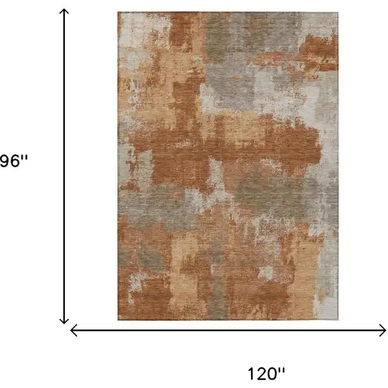 Orange And Brown Abstract Washable Indoor Outdoor Area Rug Photo 6