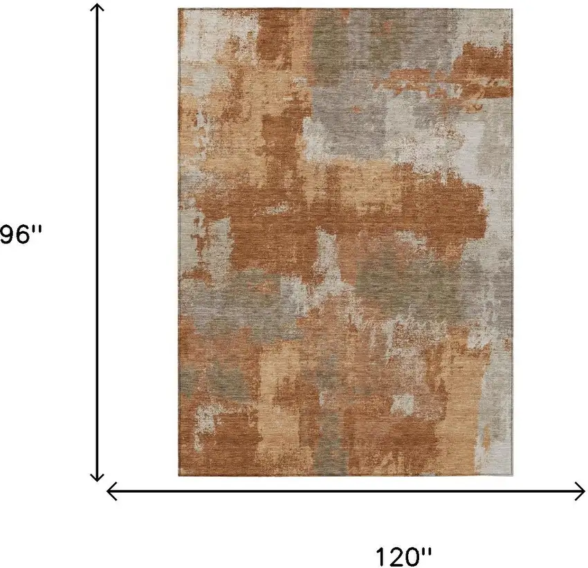 Orange And Brown Abstract Washable Indoor Outdoor Area Rug Photo 6