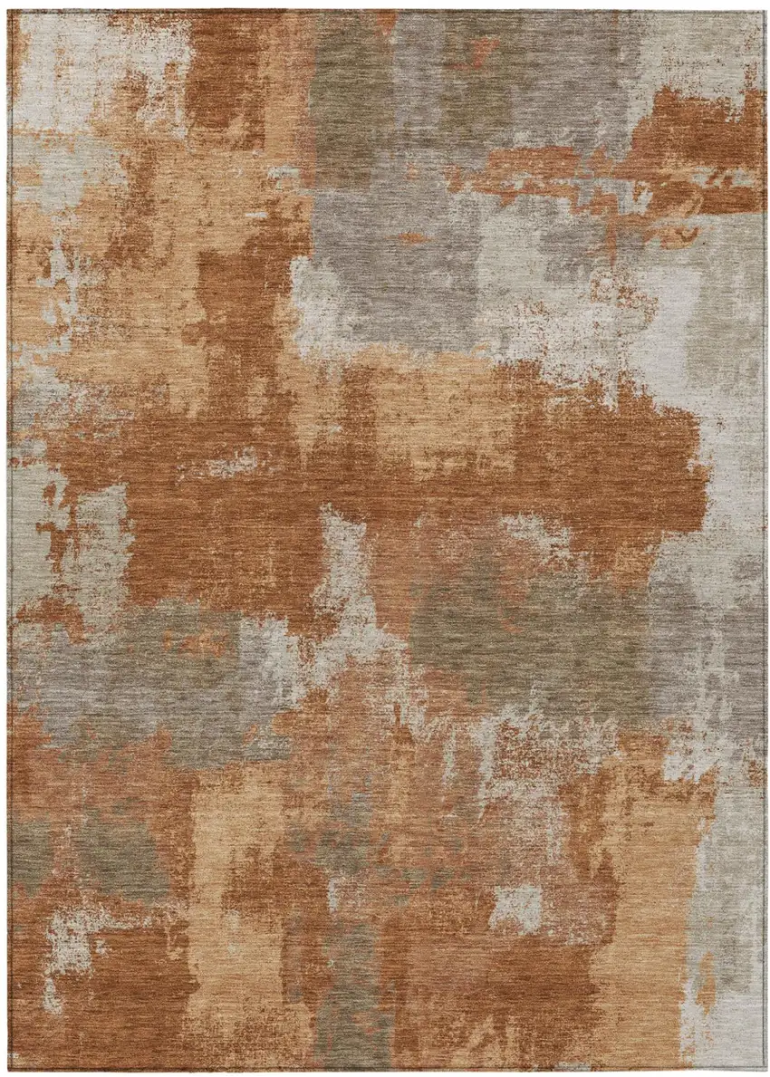 Orange And Brown Abstract Washable Indoor Outdoor Area Rug Photo 2