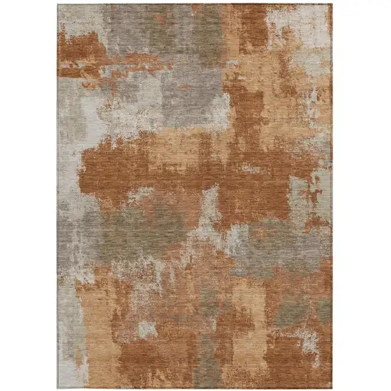 Orange And Brown Abstract Washable Indoor Outdoor Area Rug Photo 3
