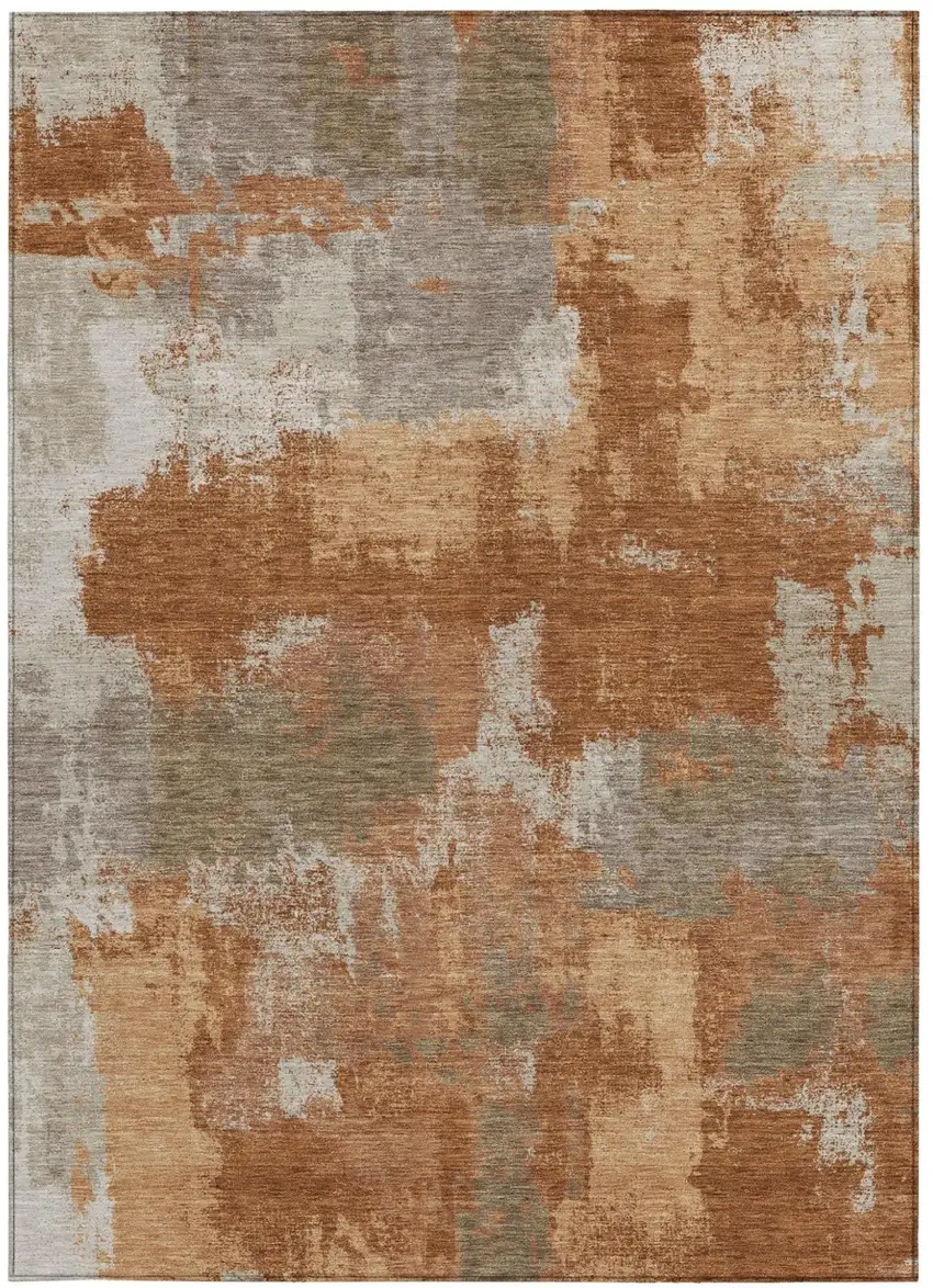 Orange And Brown Abstract Washable Indoor Outdoor Area Rug Photo 3