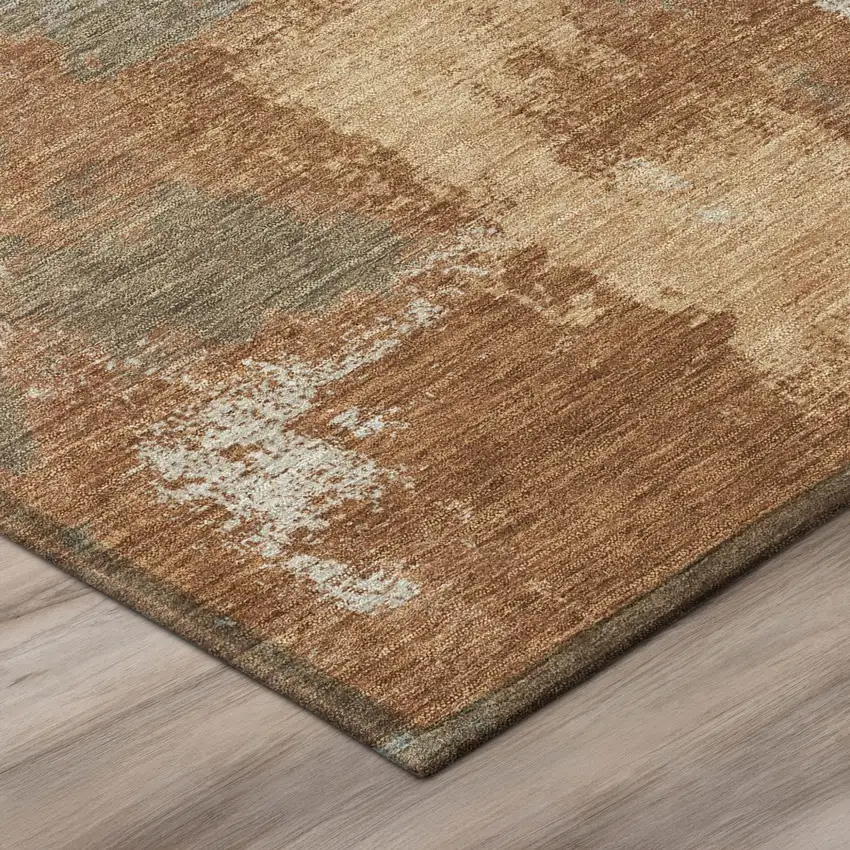 Orange And Brown Abstract Washable Indoor Outdoor Area Rug Photo 4