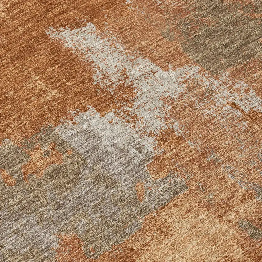Orange And Brown Abstract Washable Indoor Outdoor Area Rug Photo 5