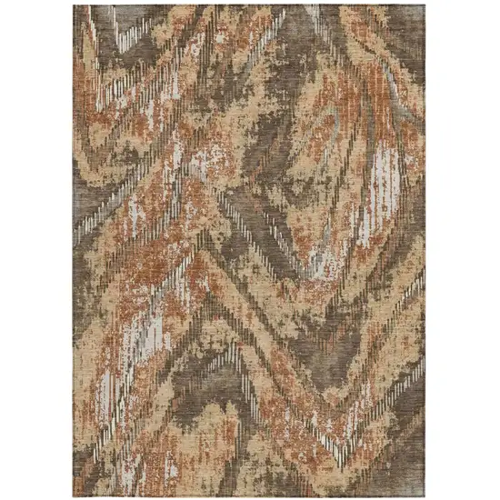 Orange And Brown Abstract Washable Indoor Outdoor Area Rug Photo 3