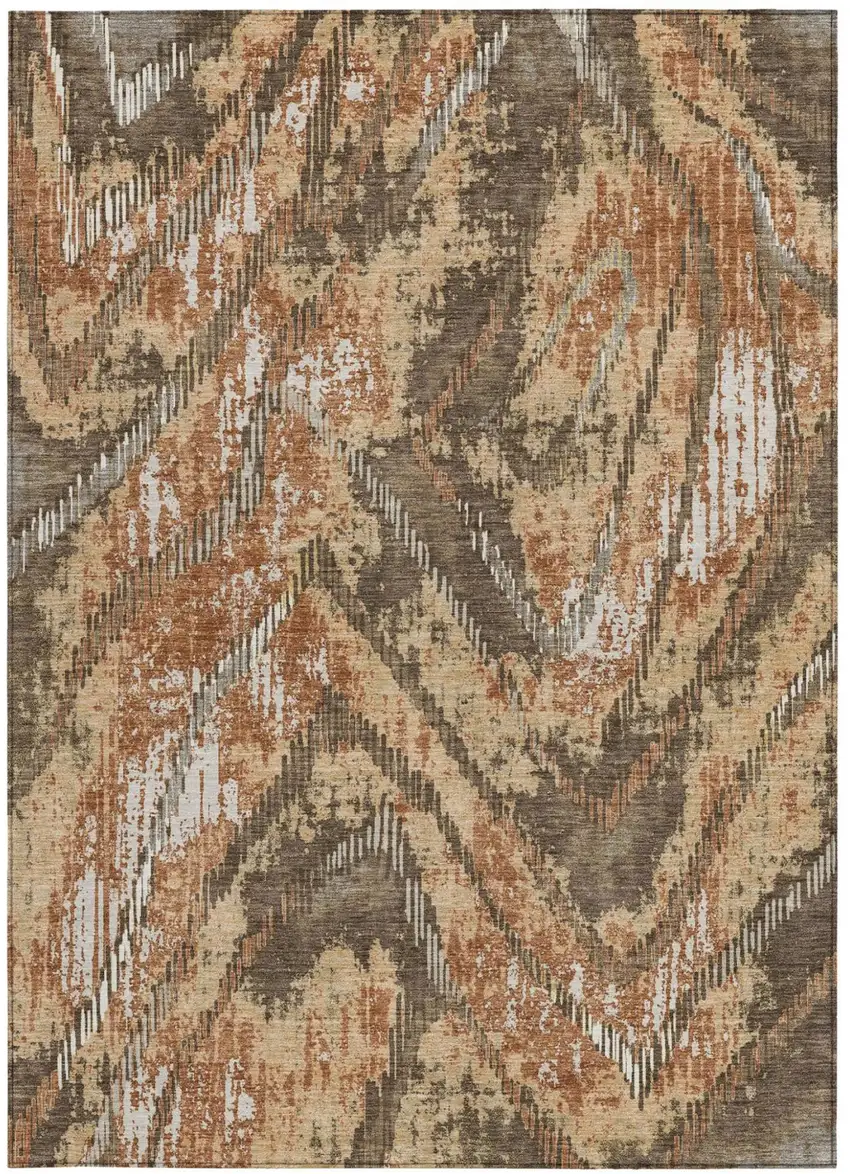 Orange And Brown Abstract Washable Indoor Outdoor Area Rug Photo 3