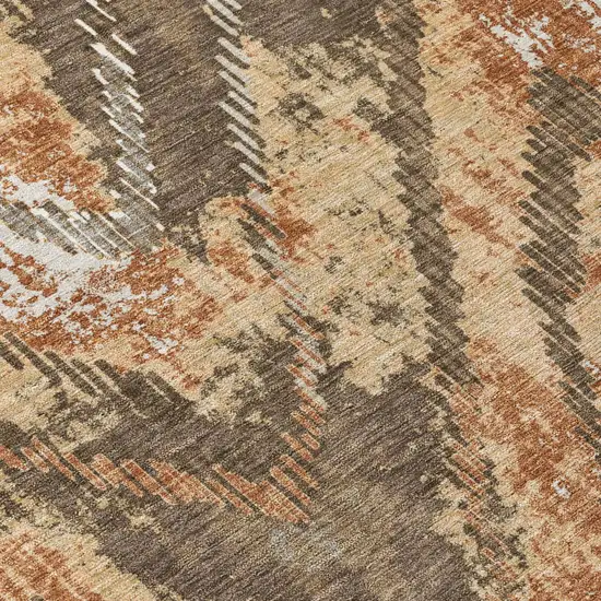 Orange And Brown Abstract Washable Indoor Outdoor Area Rug Photo 5
