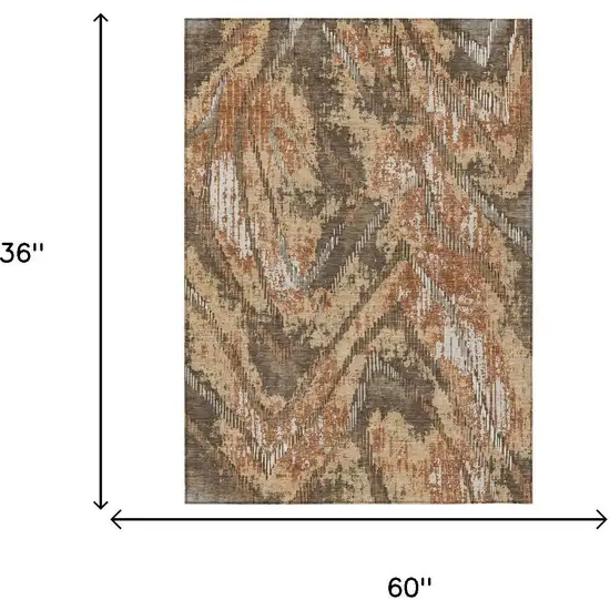 Orange And Brown Abstract Washable Indoor Outdoor Area Rug Photo 6
