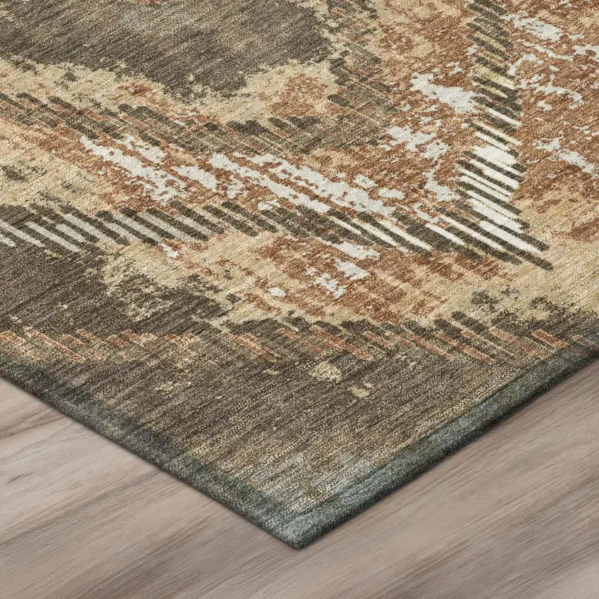 Orange And Brown Abstract Washable Indoor Outdoor Area Rug Photo 4
