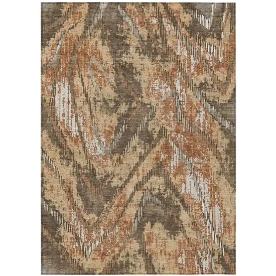 Orange And Brown Abstract Washable Indoor Outdoor Area Rug Photo 2