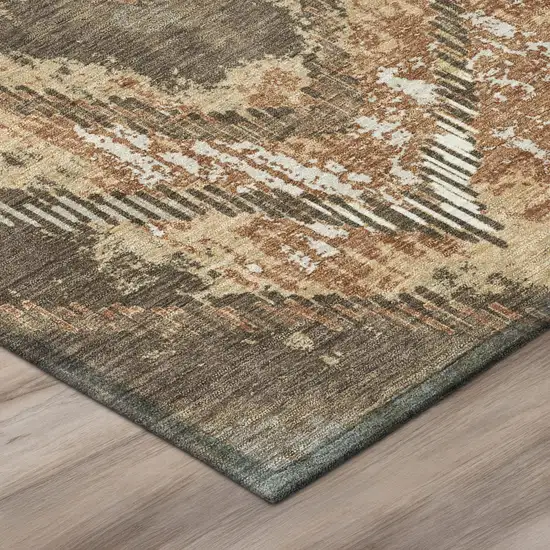 Orange And Brown Abstract Washable Indoor Outdoor Area Rug Photo 4