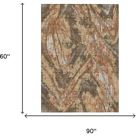 Orange And Brown Abstract Washable Indoor Outdoor Area Rug Photo 6